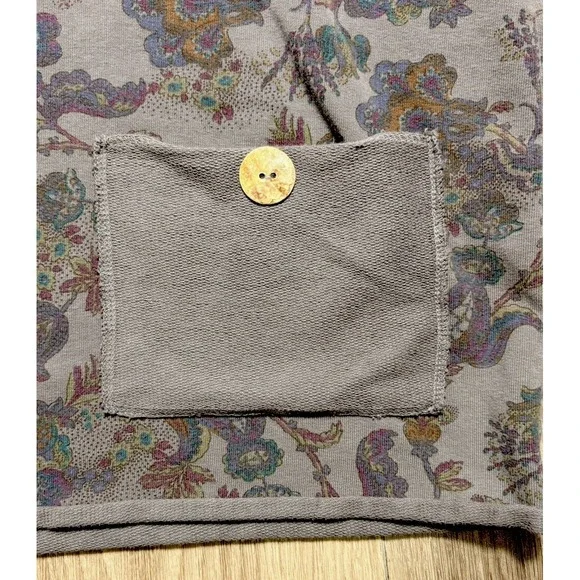 Color Me Cotton CMC Mock Neck Terry Top Floral Pattern Pocket Button Pullover XL - Picture 2 of 10